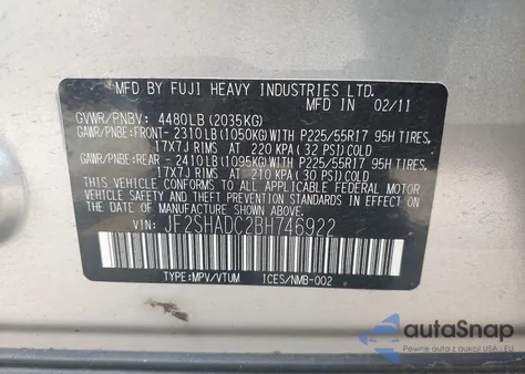 2011 Subaru Forester 2.5X Premium из США, поврежденный, VIN JF2SHADC2BH746922